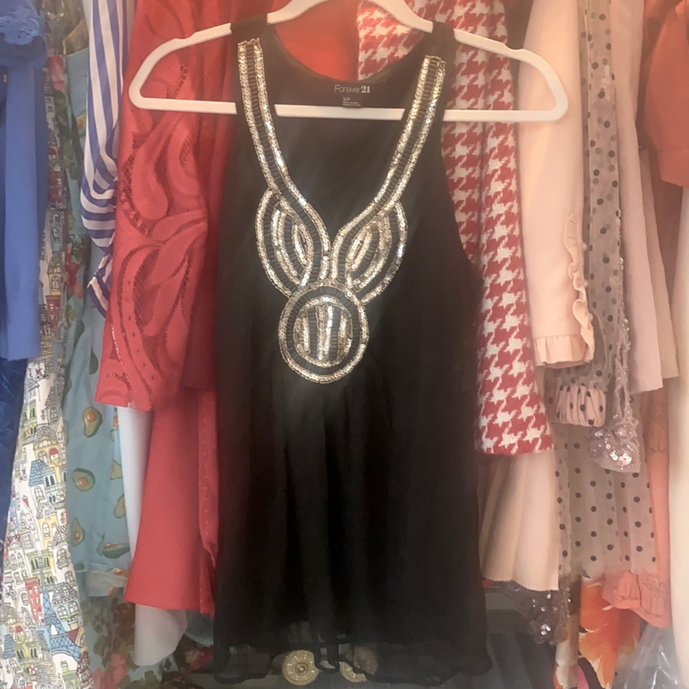 Black beaded tank top SIZE SMALL